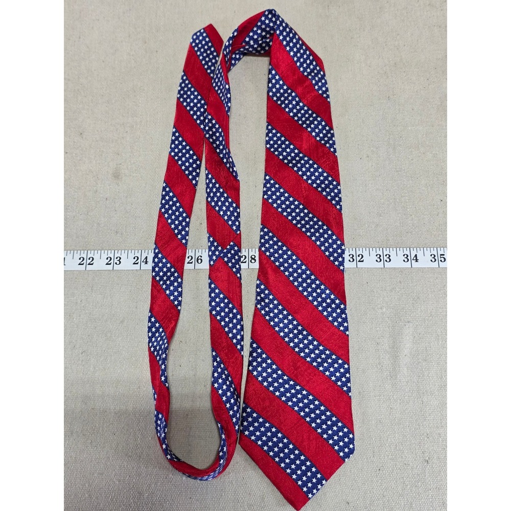 American Traditions Mens Patriotic Stars and Stripes Silk Blend Tie Red Blue USA